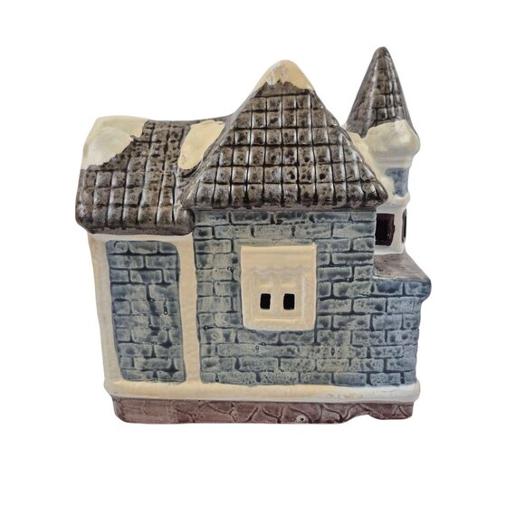 Lidco Ceramic Chirstmas House Glossy Blue Brown Snow Capped Lighted Vintage - Picture 5 of 10